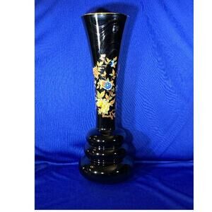 Norleans Black Vase with Gold Flowers Made in Italy